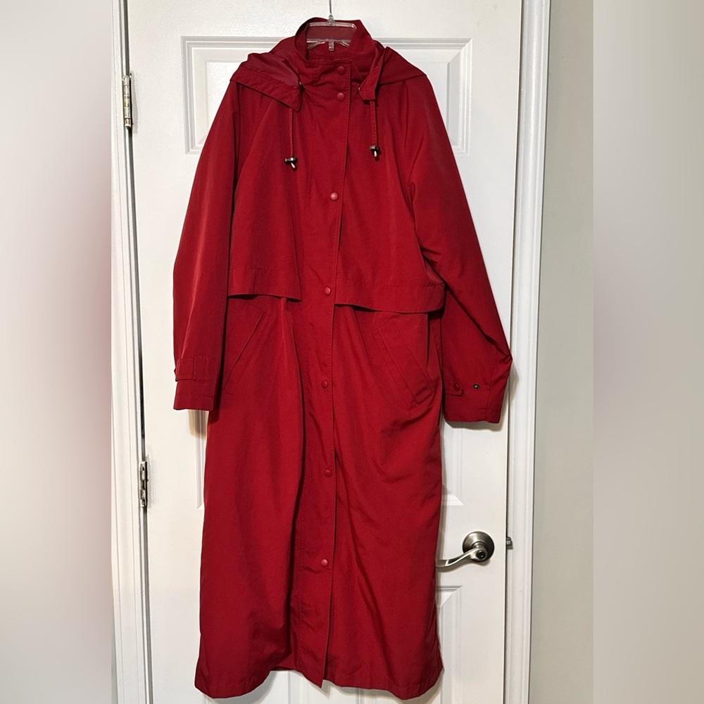 Vintage L. L. Bean Removable Wool Liner & Hood Crimson Red Duster Trench Coat M
